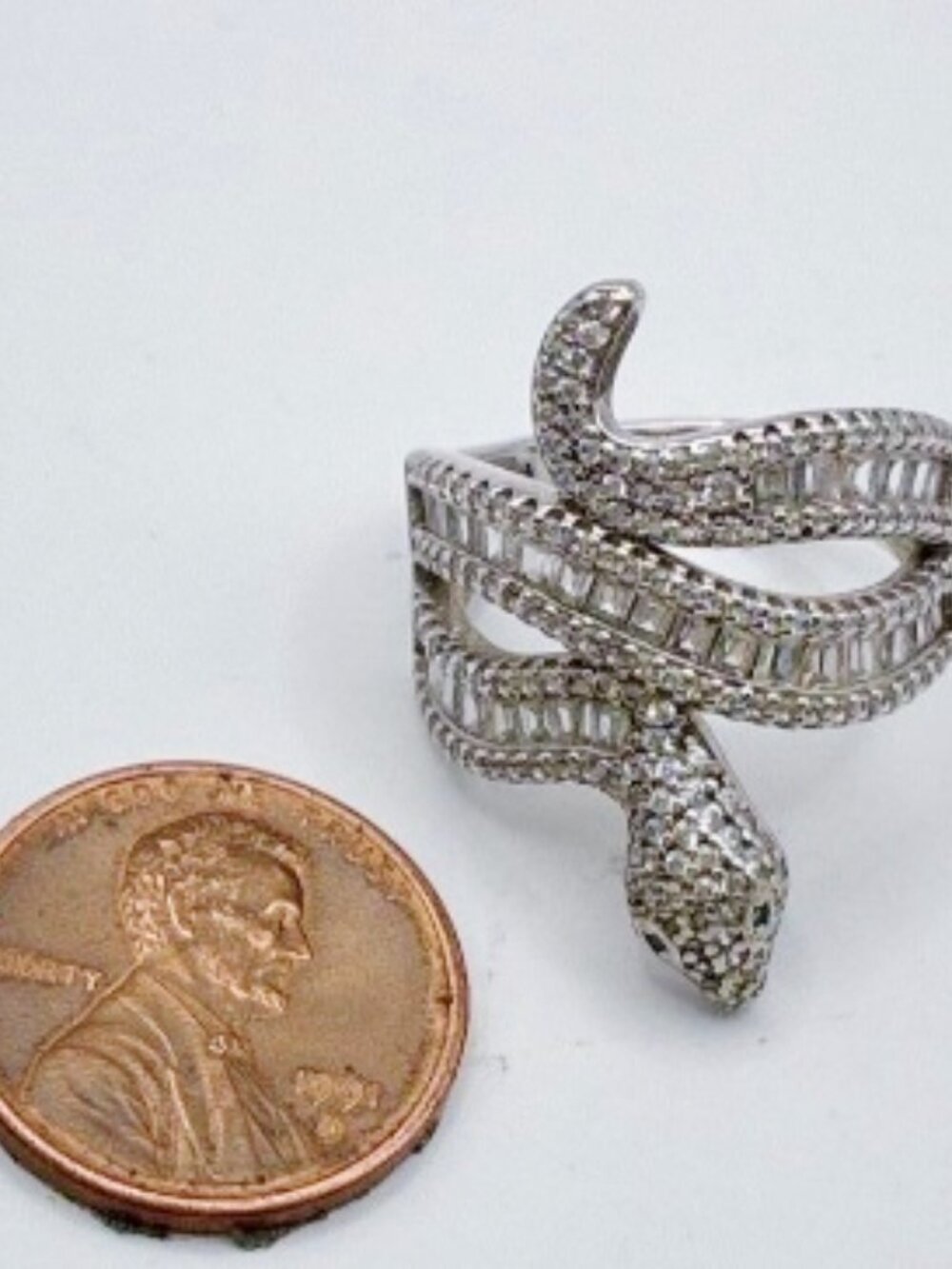 925 Sterling Silver Wrap Around Finger w Sparkling CZ's Statement Ring 6.75 - Picture 3 of 6